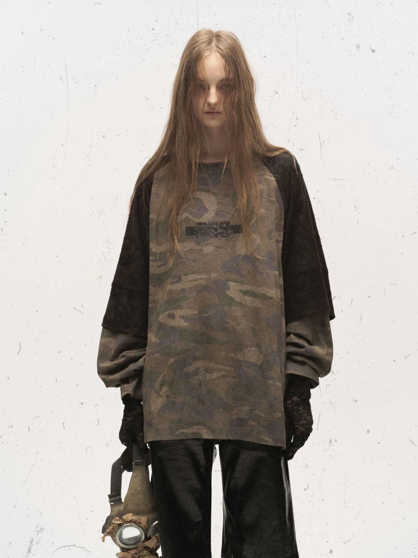 Jiayiku Fashion Brand  New American Street Fashion Brand Camouflage Tee Fake Two-piece Lace Stitching T-shirt Pullover display picture 5