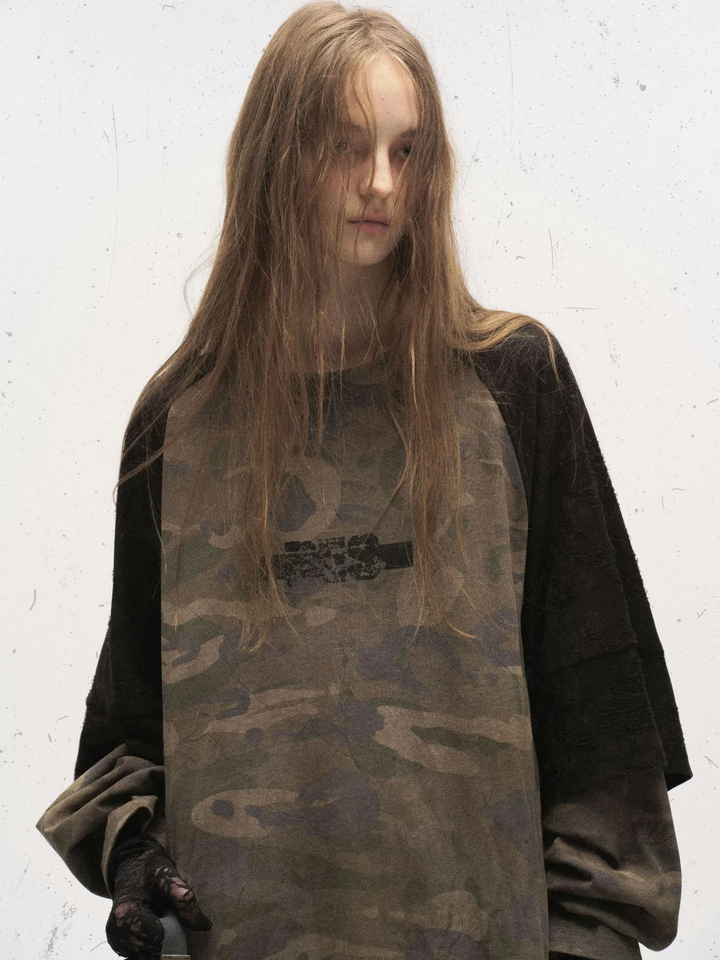 Jiayiku Fashion Brand  New American Street Fashion Brand Camouflage Tee Fake Two-piece Lace Stitching T-shirt Pullover display picture 6