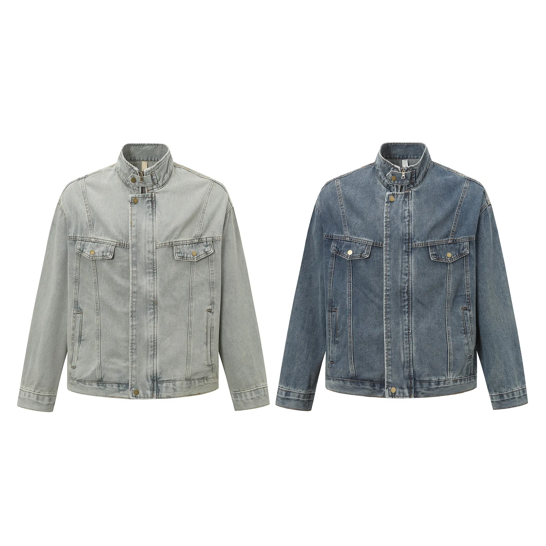 Jiayi Library Men's  Spring New American Retro Heavy Washing Water Fixation Denim Jacket Collar Jacket Men's display picture 2