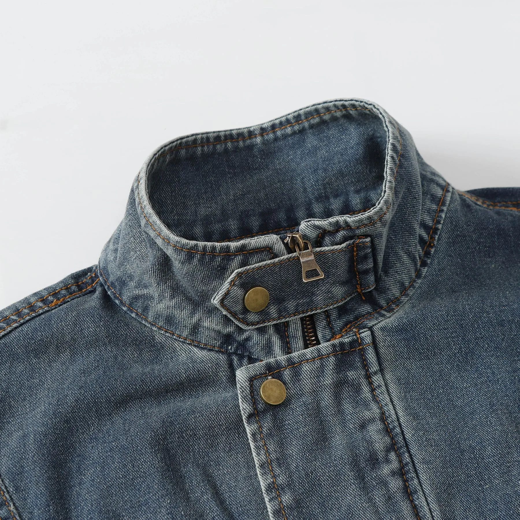 Jiayi Library Men's  Spring New American Retro Heavy Washing Water Fixation Denim Jacket Collar Jacket Men's display picture 8