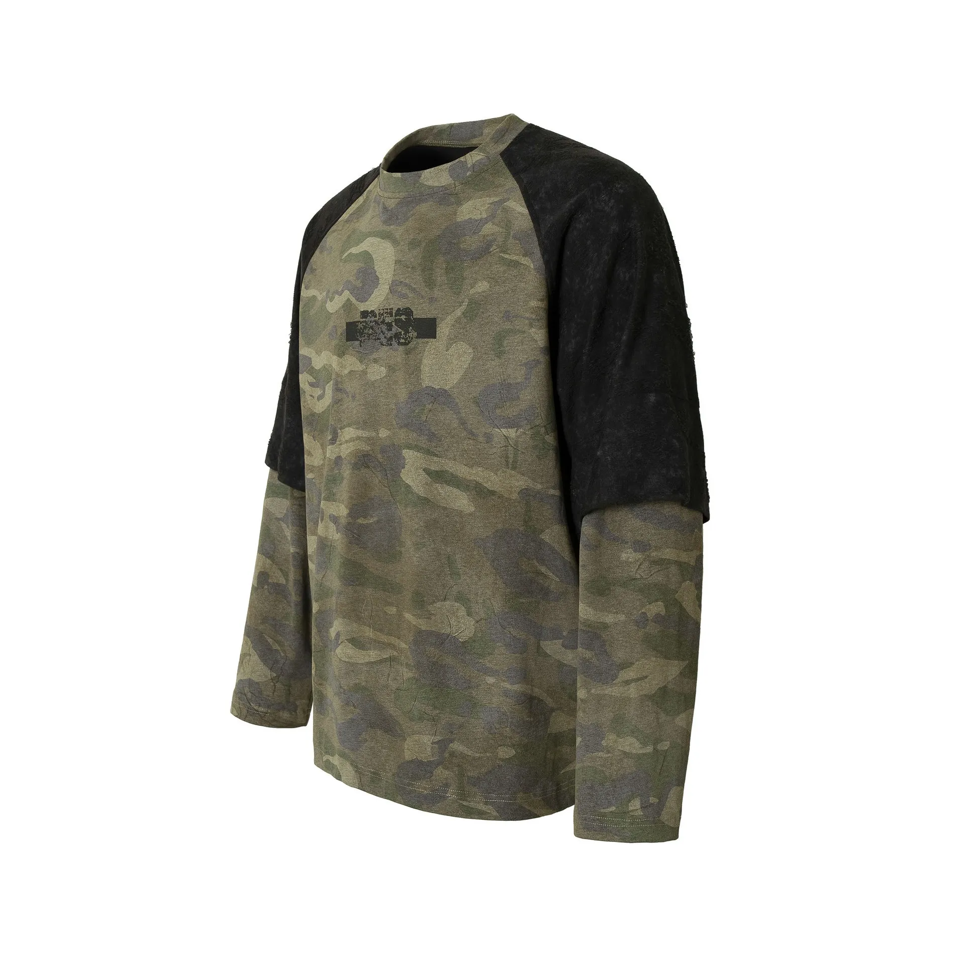 Jiayiku Fashion Brand  New American Street Fashion Brand Camouflage Tee Fake Two-piece Lace Stitching T-shirt Pullover display picture 25