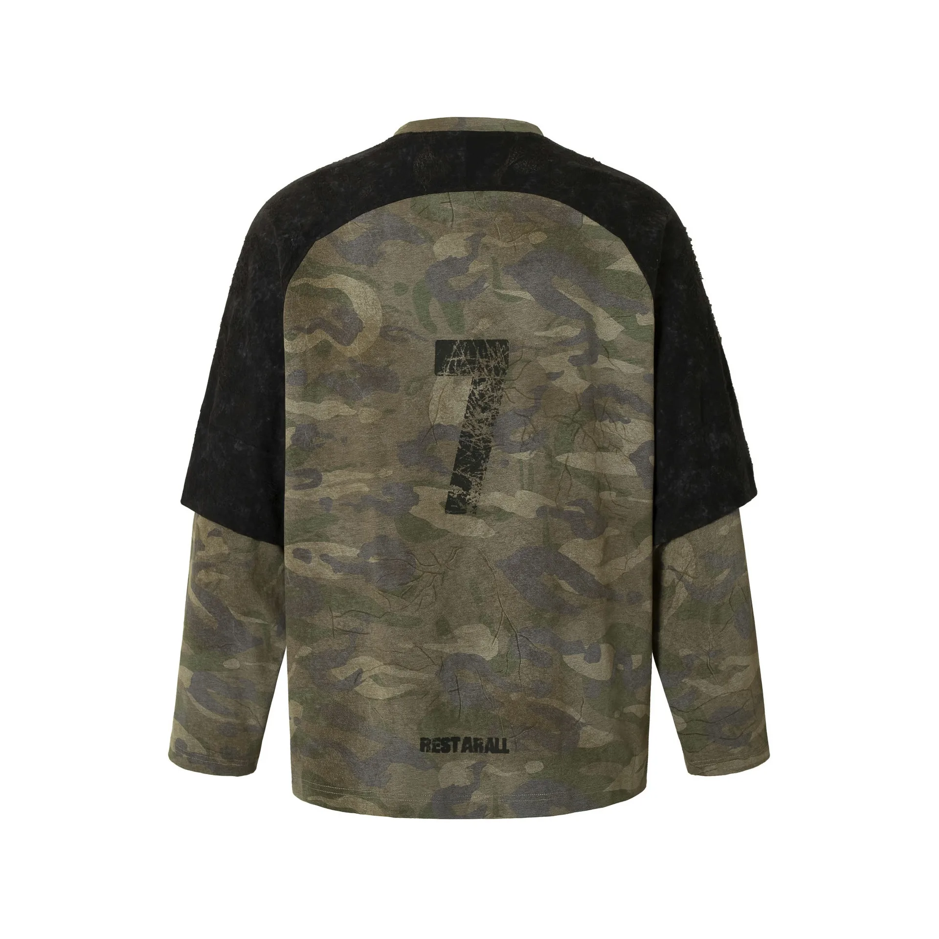 Jiayiku Fashion Brand  New American Street Fashion Brand Camouflage Tee Fake Two-piece Lace Stitching T-shirt Pullover display picture 27