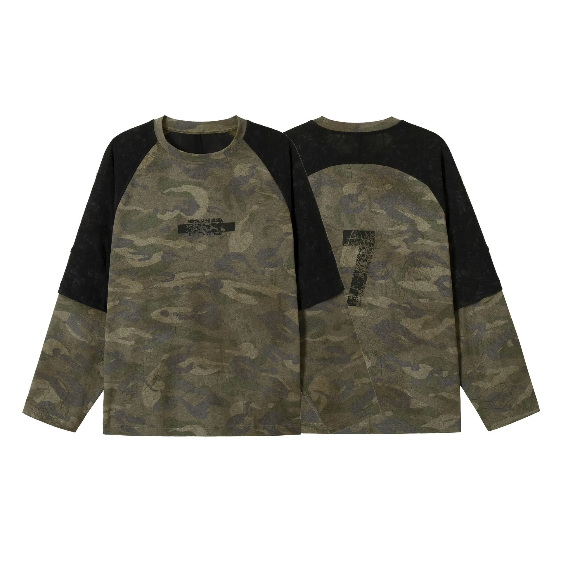 Jiayiku Fashion Brand  New American Street Fashion Brand Camouflage Tee Fake Two-piece Lace Stitching T-shirt Pullover display picture 28