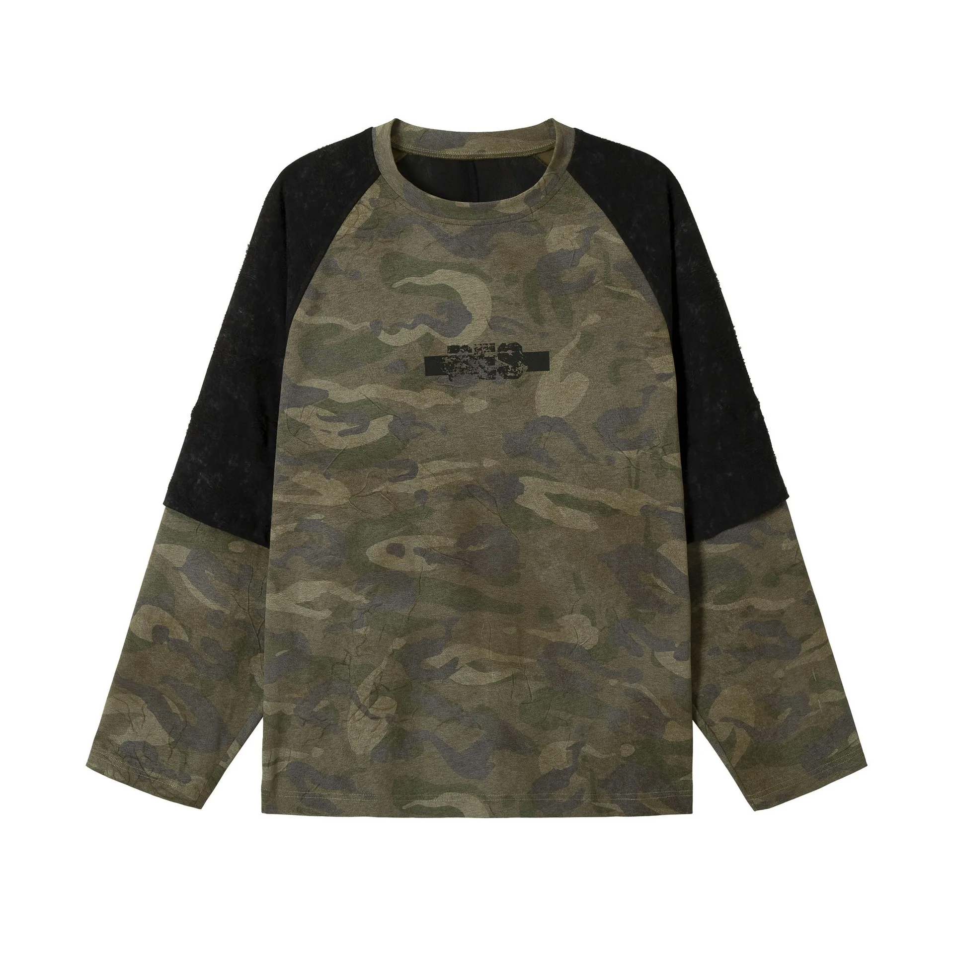 Jiayiku Fashion Brand  New American Street Fashion Brand Camouflage Tee Fake Two-piece Lace Stitching T-shirt Pullover display picture 29