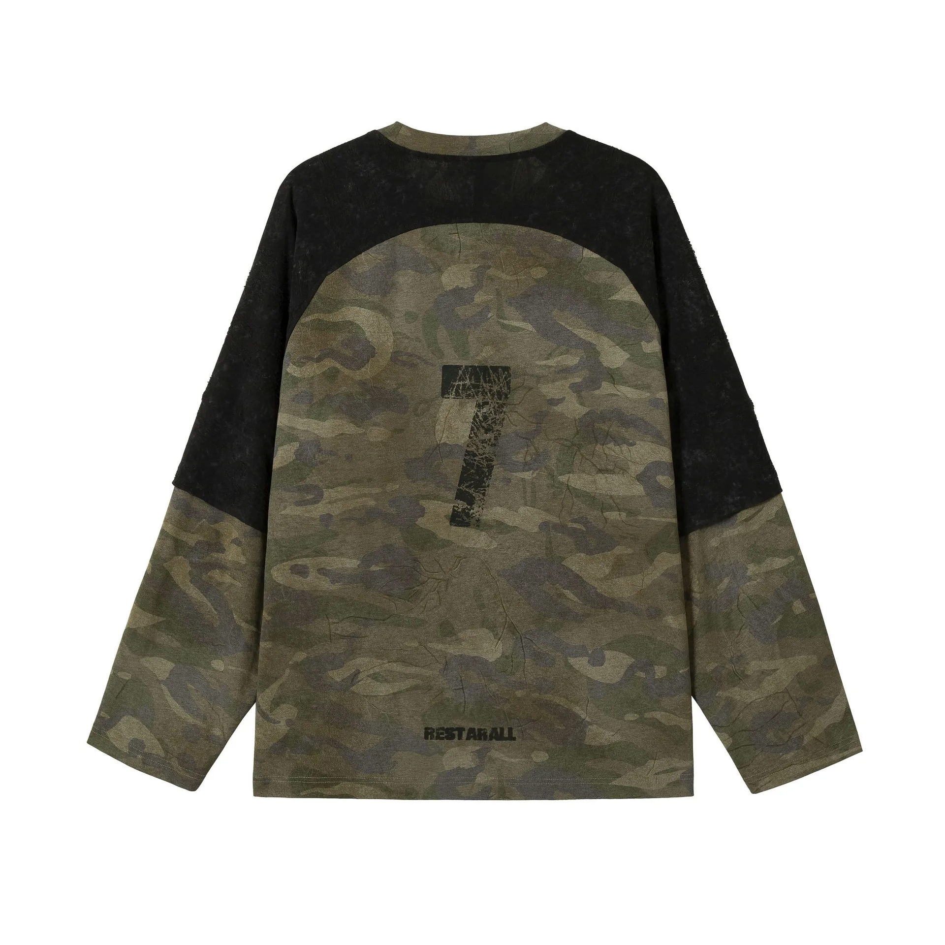 Jiayiku Fashion Brand  New American Street Fashion Brand Camouflage Tee Fake Two-piece Lace Stitching T-shirt Pullover display picture 30