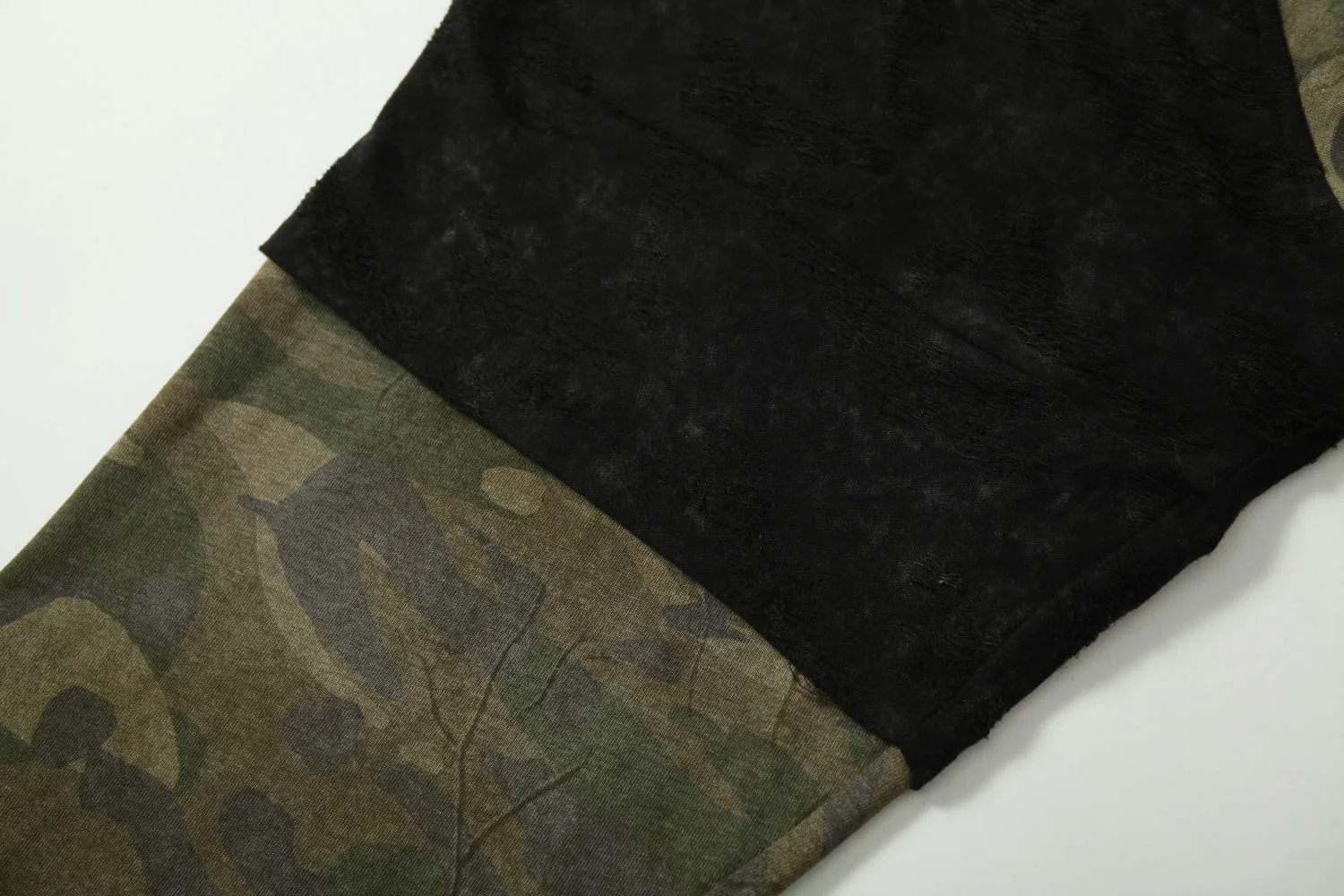 Jiayiku Fashion Brand  New American Street Fashion Brand Camouflage Tee Fake Two-piece Lace Stitching T-shirt Pullover display picture 32