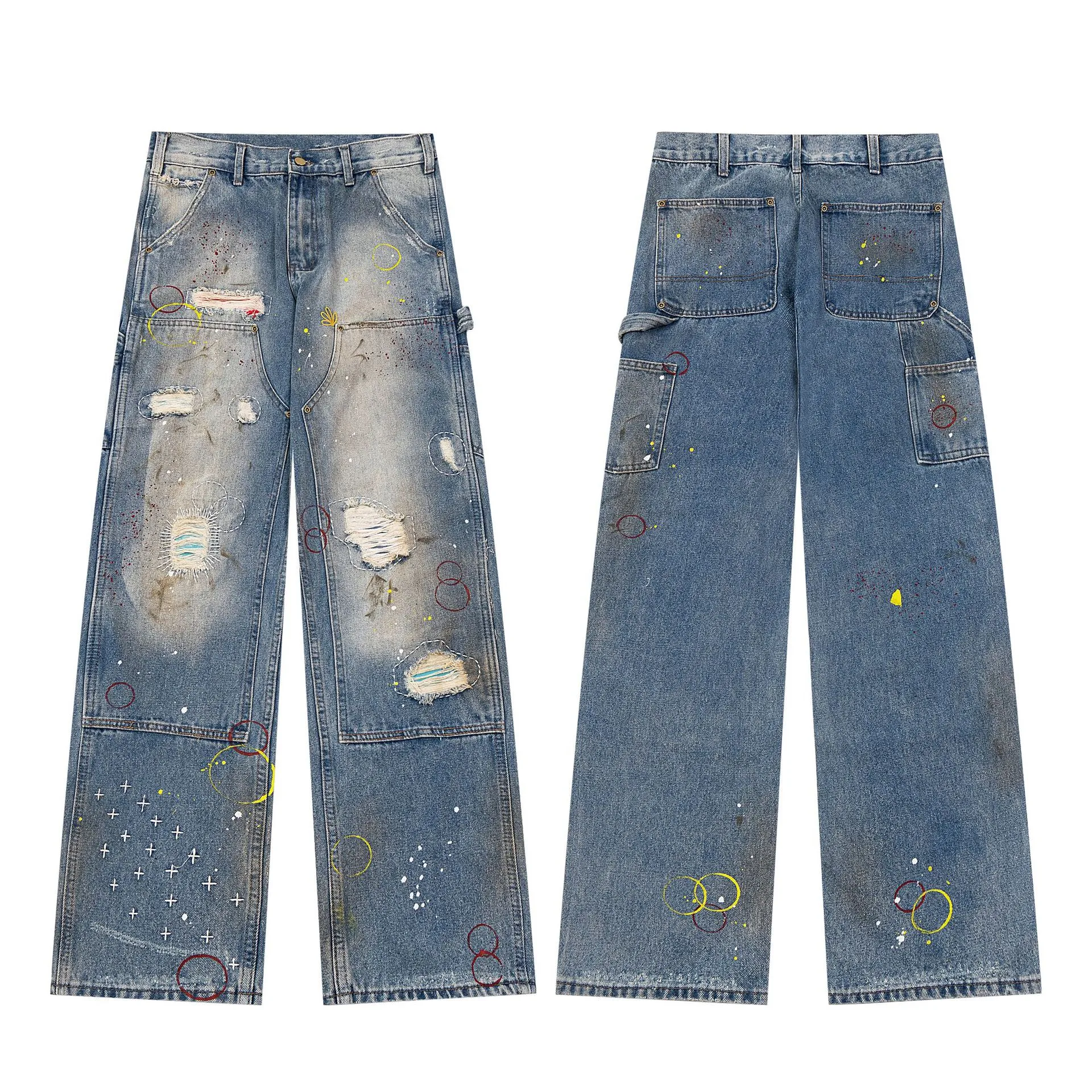 Jiayiku Tide Brand  New Waste Soil Style American Dirty Washed Jeans Straight Tube Personality Long Cleanfit display picture 2