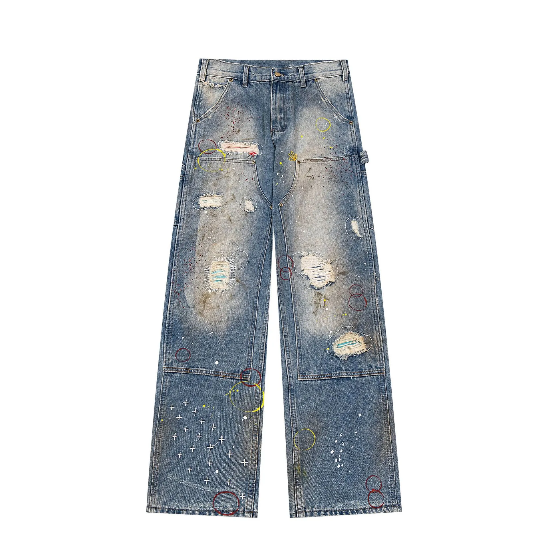 Jiayiku Tide Brand  New Waste Soil Style American Dirty Washed Jeans Straight Tube Personality Long Cleanfit display picture 3