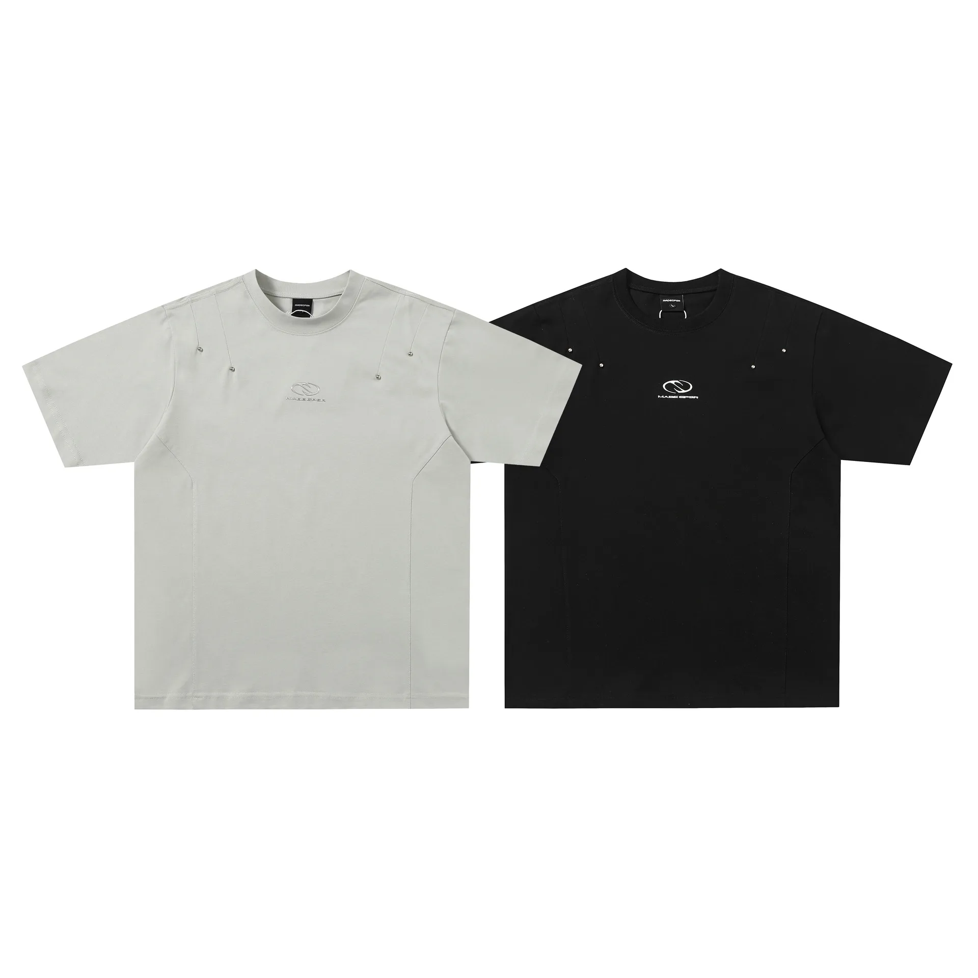 Jiayiku Men's  Summer New American Retro Fashion Brand Rivet Design Heavy Cotton Short-sleeved T-shirt display picture 2