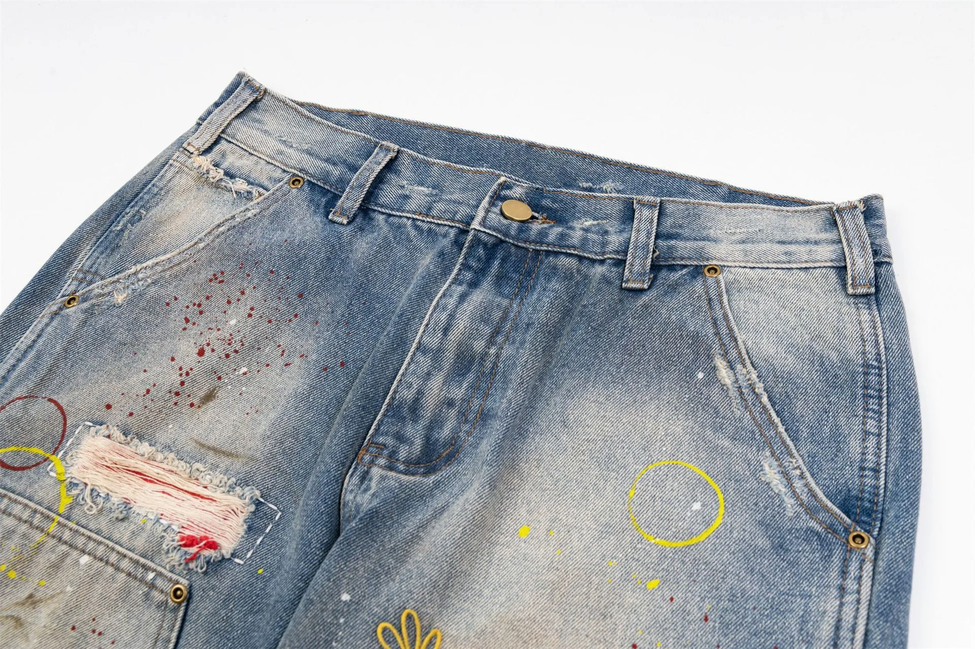 Jiayiku Tide Brand  New Waste Soil Style American Dirty Washed Jeans Straight Tube Personality Long Cleanfit display picture 5