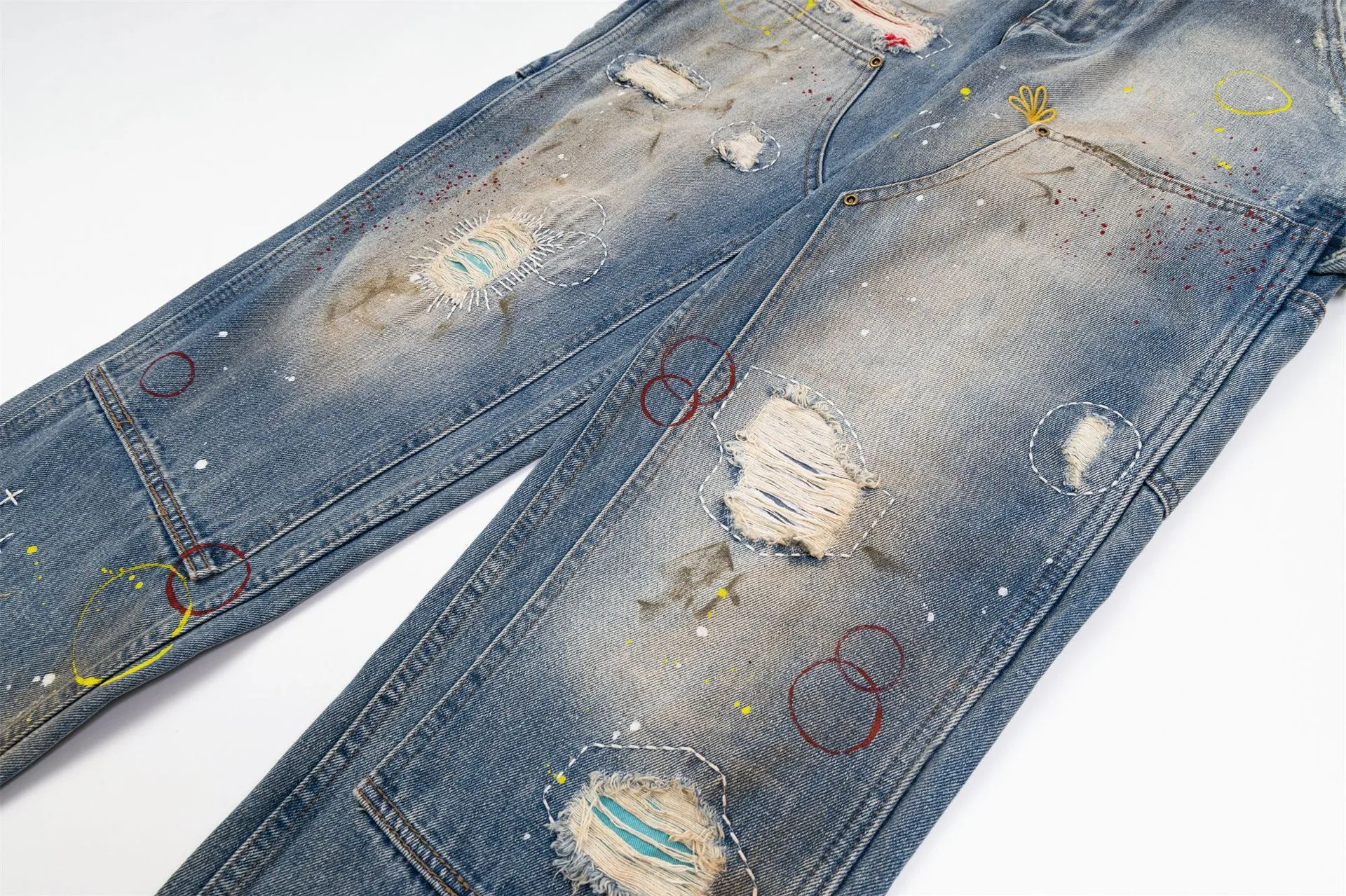 Jiayiku Tide Brand  New Waste Soil Style American Dirty Washed Jeans Straight Tube Personality Long Cleanfit display picture 8