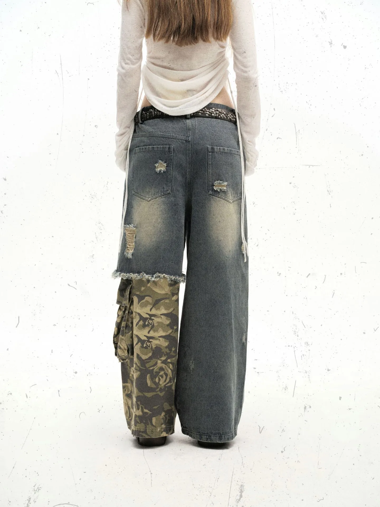 Jiayi Library Men's  Spring New American-style High Street Personalized Vibe Camouflage Color-matching Ripped Washed Jeans display picture 3