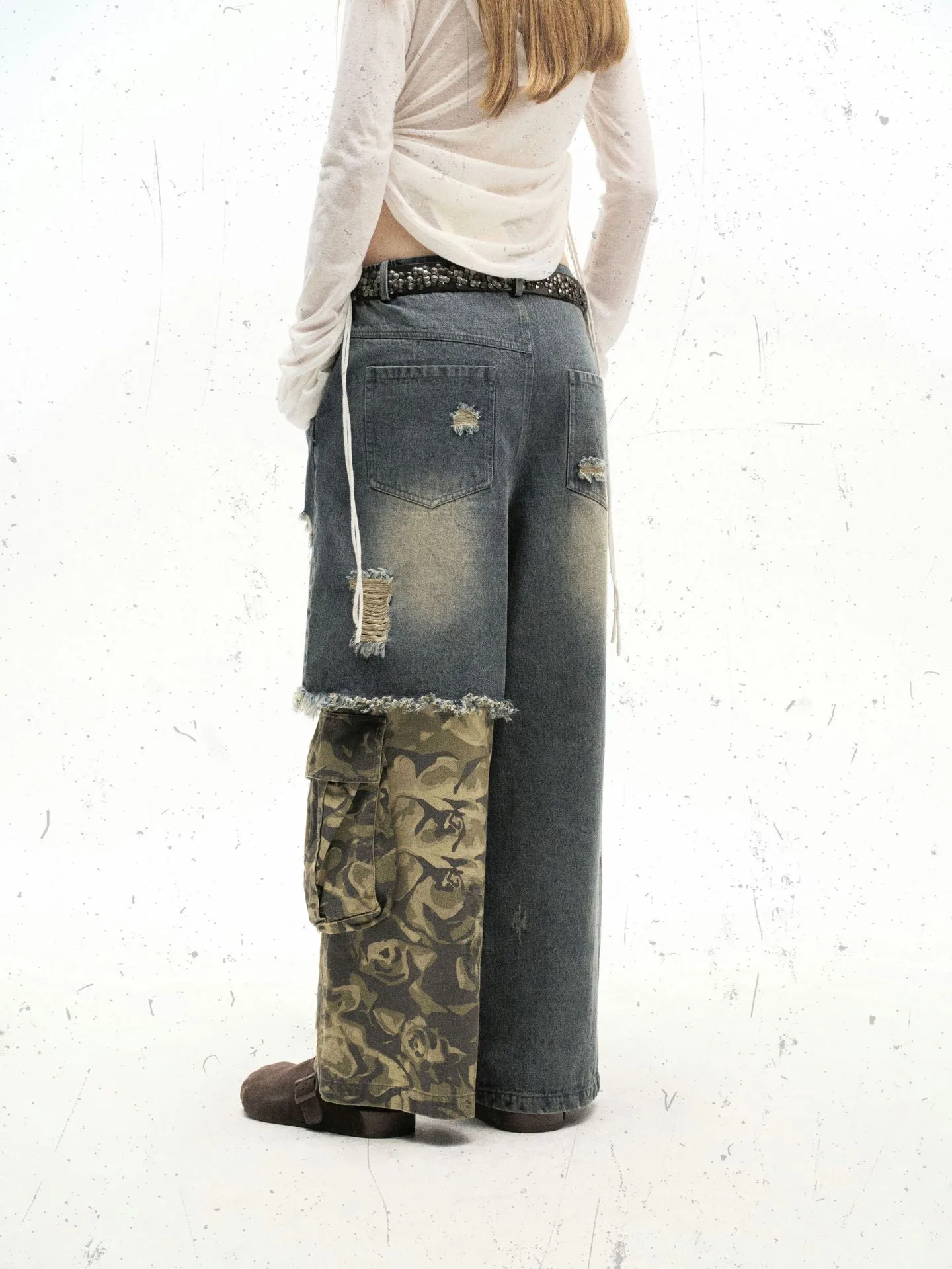 Jiayi Library Men's  Spring New American-style High Street Personalized Vibe Camouflage Color-matching Ripped Washed Jeans display picture 4