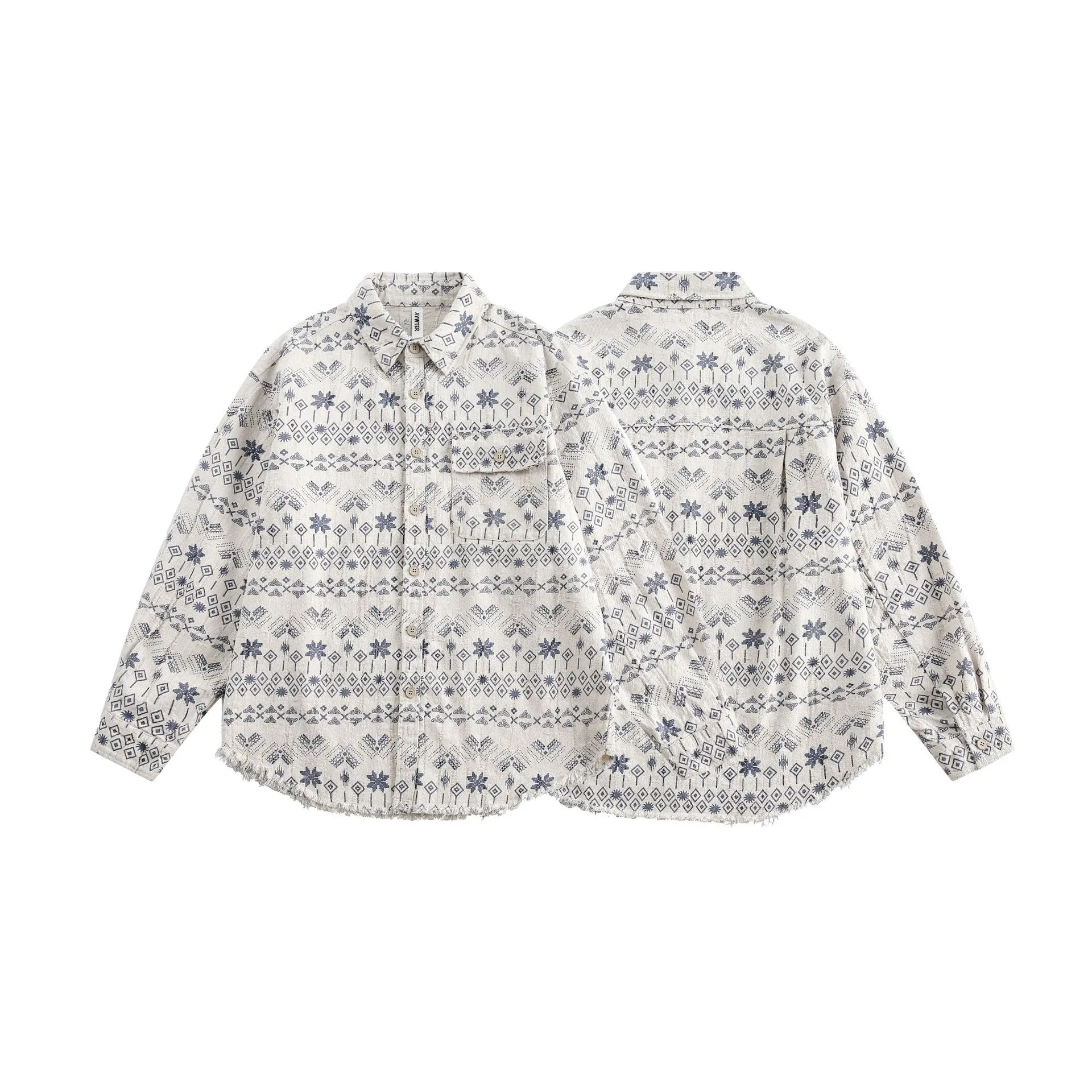 Jiayi Library Men's  Spring New Vintage Ethnic Style Nordic Herringbone Jacquard Shirt Exodical Shirt display picture 2