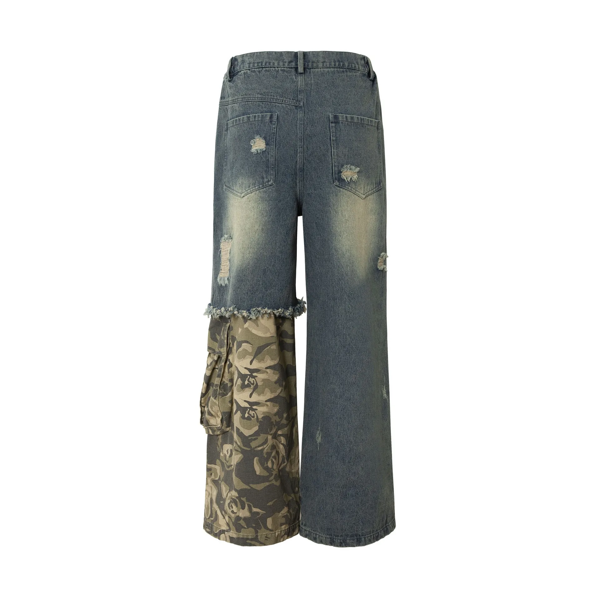 Jiayi Library Men's  Spring New American-style High Street Personalized Vibe Camouflage Color-matching Ripped Washed Jeans display picture 12