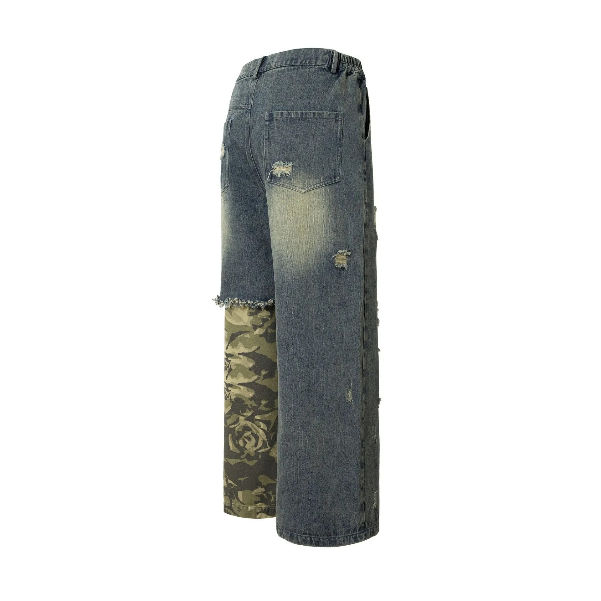Jiayi Library Men's  Spring New American-style High Street Personalized Vibe Camouflage Color-matching Ripped Washed Jeans display picture 13