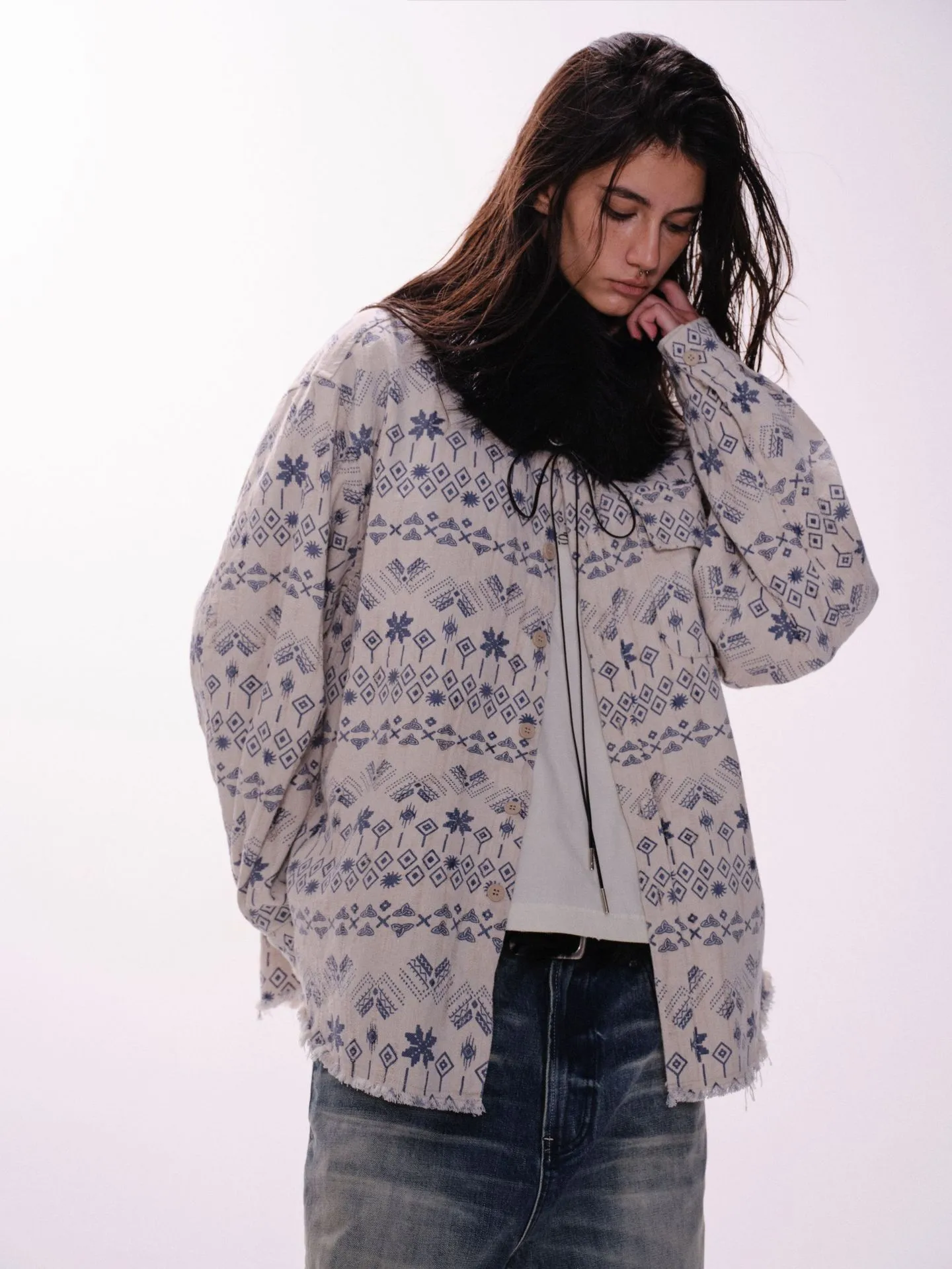 Jiayi Library Men's  Spring New Vintage Ethnic Style Nordic Herringbone Jacquard Shirt Exodical Shirt display picture 7