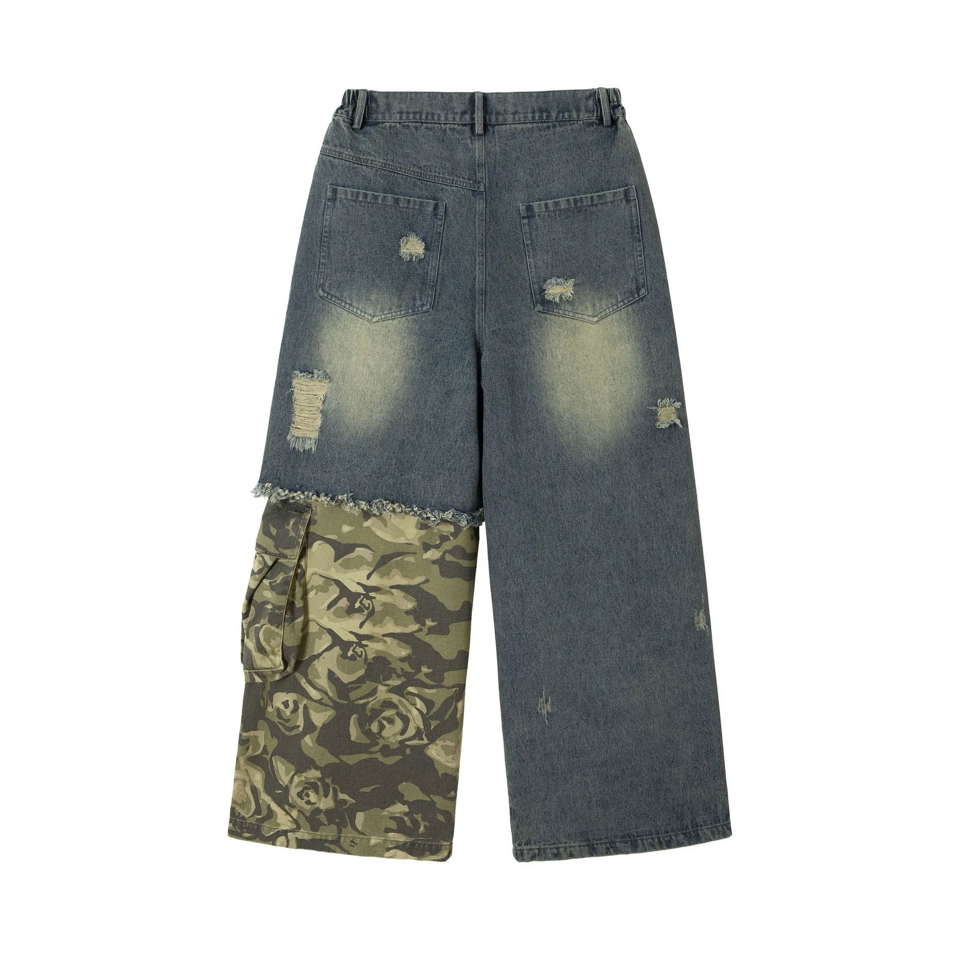Jiayi Library Men's  Spring New American-style High Street Personalized Vibe Camouflage Color-matching Ripped Washed Jeans display picture 16