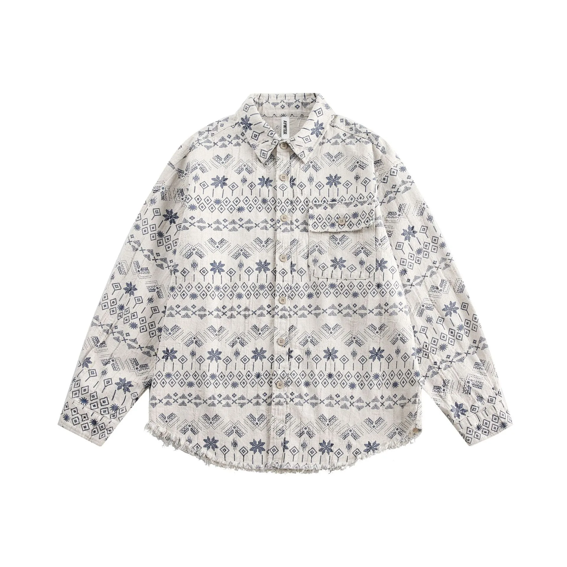 Jiayi Library Men's  Spring New Vintage Ethnic Style Nordic Herringbone Jacquard Shirt Exodical Shirt display picture 11