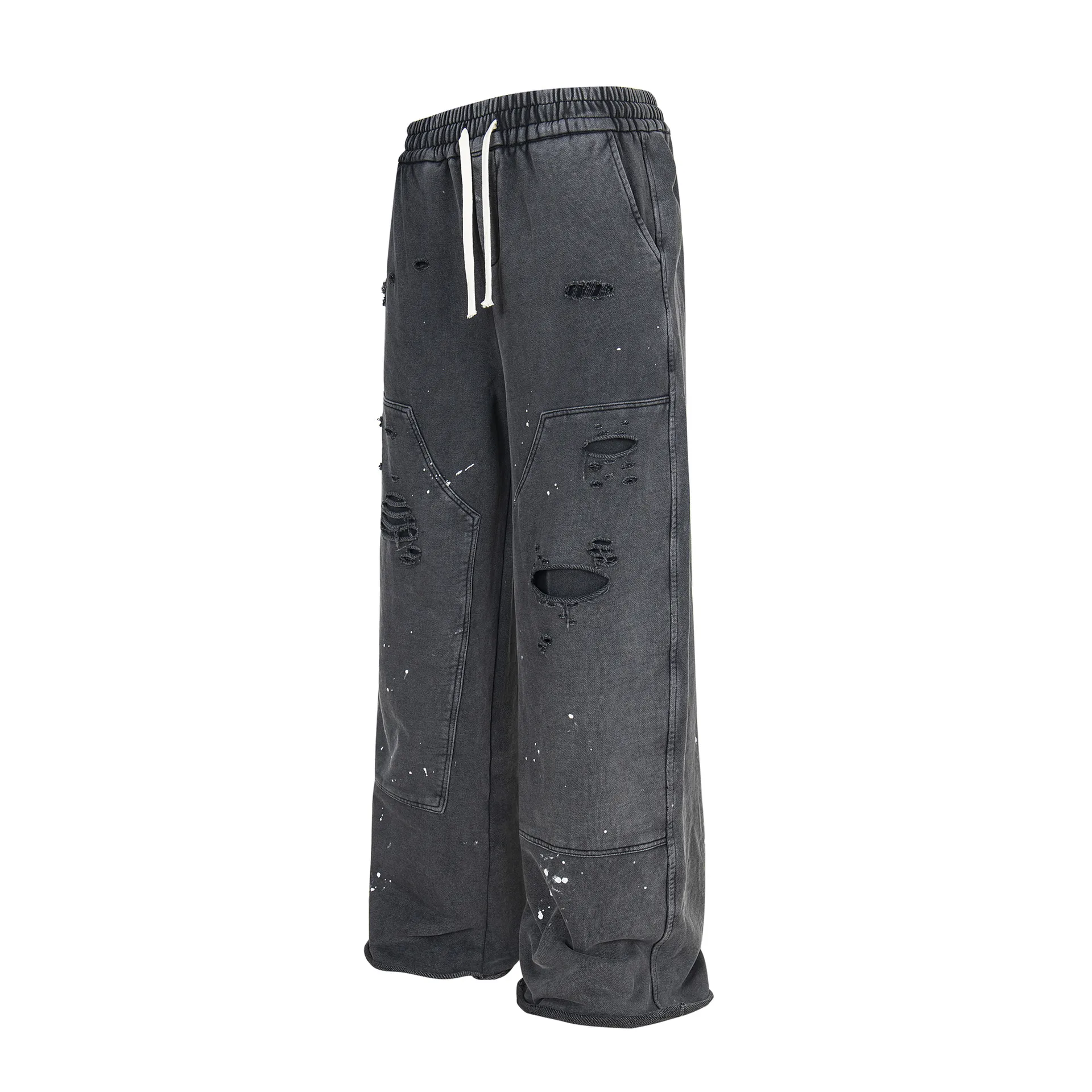 Jiayi Library Men's  New Arrival Waste Earth Style American Style Retro Hole-Rapped Washed Pants Hangling Sense Straight Casual Pants display picture 9