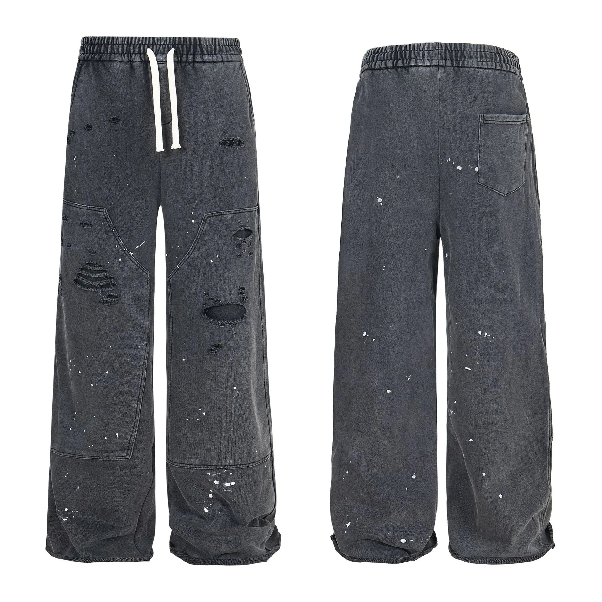 Jiayi Library Men's  New Arrival Waste Earth Style American Style Retro Hole-Rapped Washed Pants Hangling Sense Straight Casual Pants display picture 2