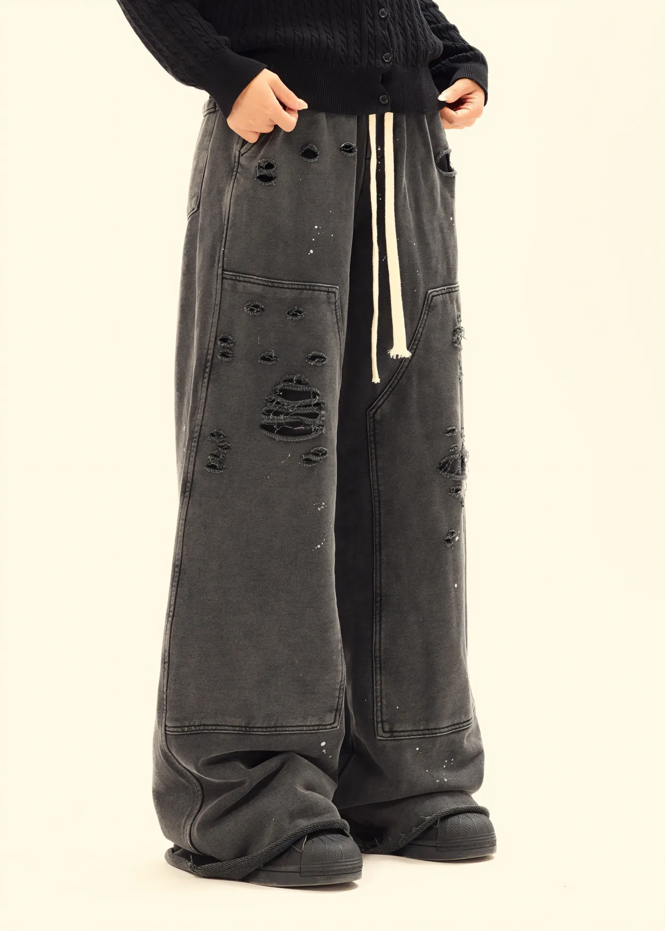 Jiayi Library Men's  New Arrival Waste Earth Style American Style Retro Hole-Rapped Washed Pants Hangling Sense Straight Casual Pants display picture 6
