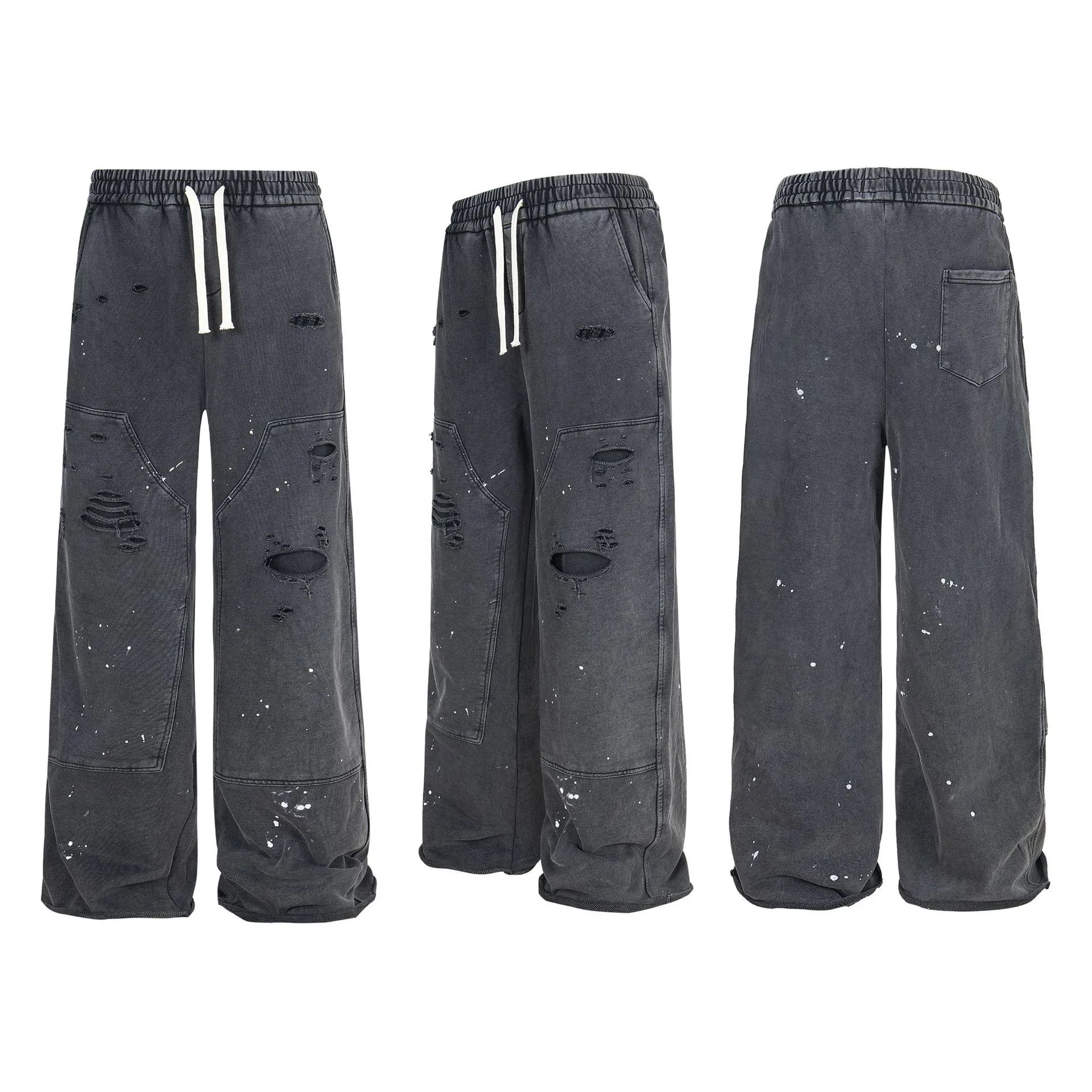 Jiayi Library Men's  New Arrival Waste Earth Style American Style Retro Hole-Rapped Washed Pants Hangling Sense Straight Casual Pants display picture 11