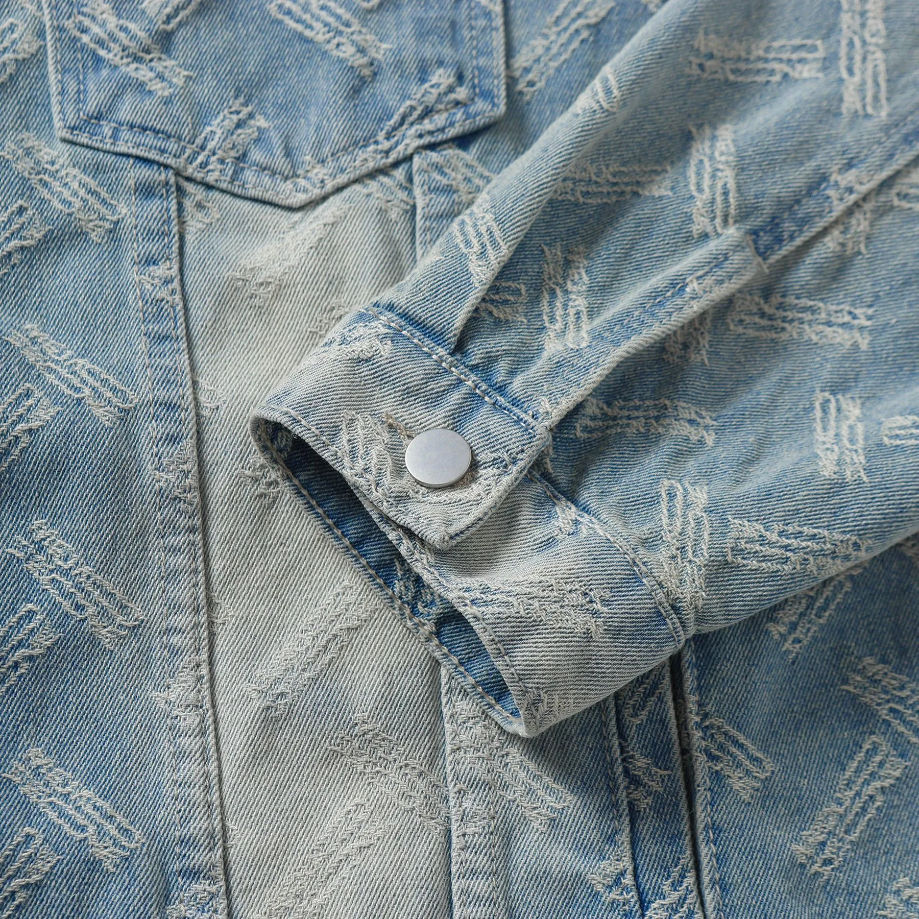 Jiayiku Tide Brand  Spring New American Retro Cut Design Heavy Wash Water Denim Jacket Men display picture 8