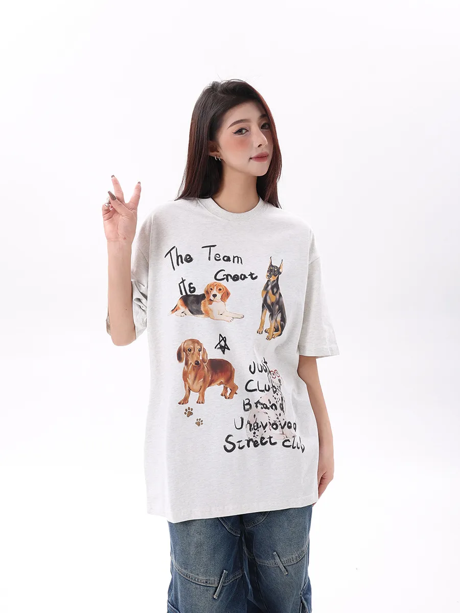 Jiayiku Fashion Brand  Spring New American Retro Couple T-shirt Loose Fun Printed Men's And Women's Short Sleeve Tee display picture 3