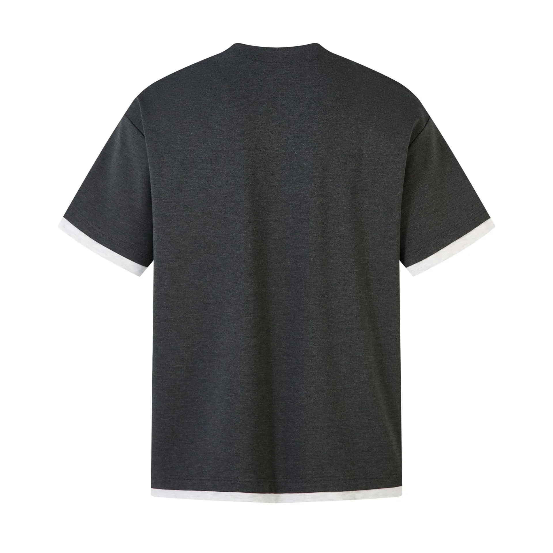 Jiayiku Men's  Spring New American Retro Fake Two-piece Base Shirt Dark Print Short-sleeved T-shirt Men display picture 4
