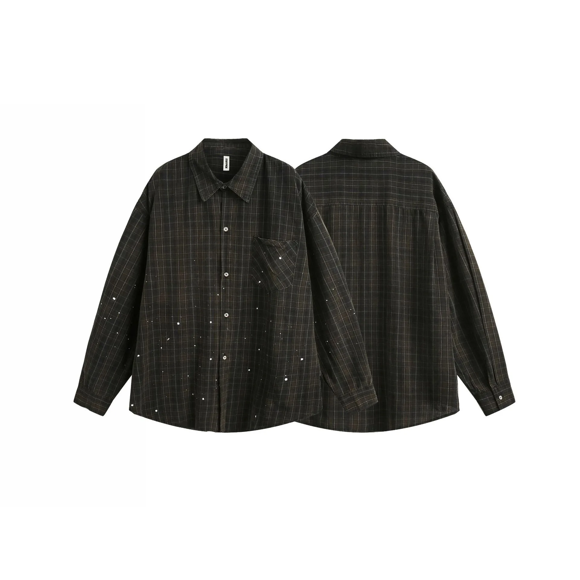 Jiayi Library Men's  Spring New American Retro Cleanfit Inkjet Plaid Shirt Lazy Style Shirt display picture 11
