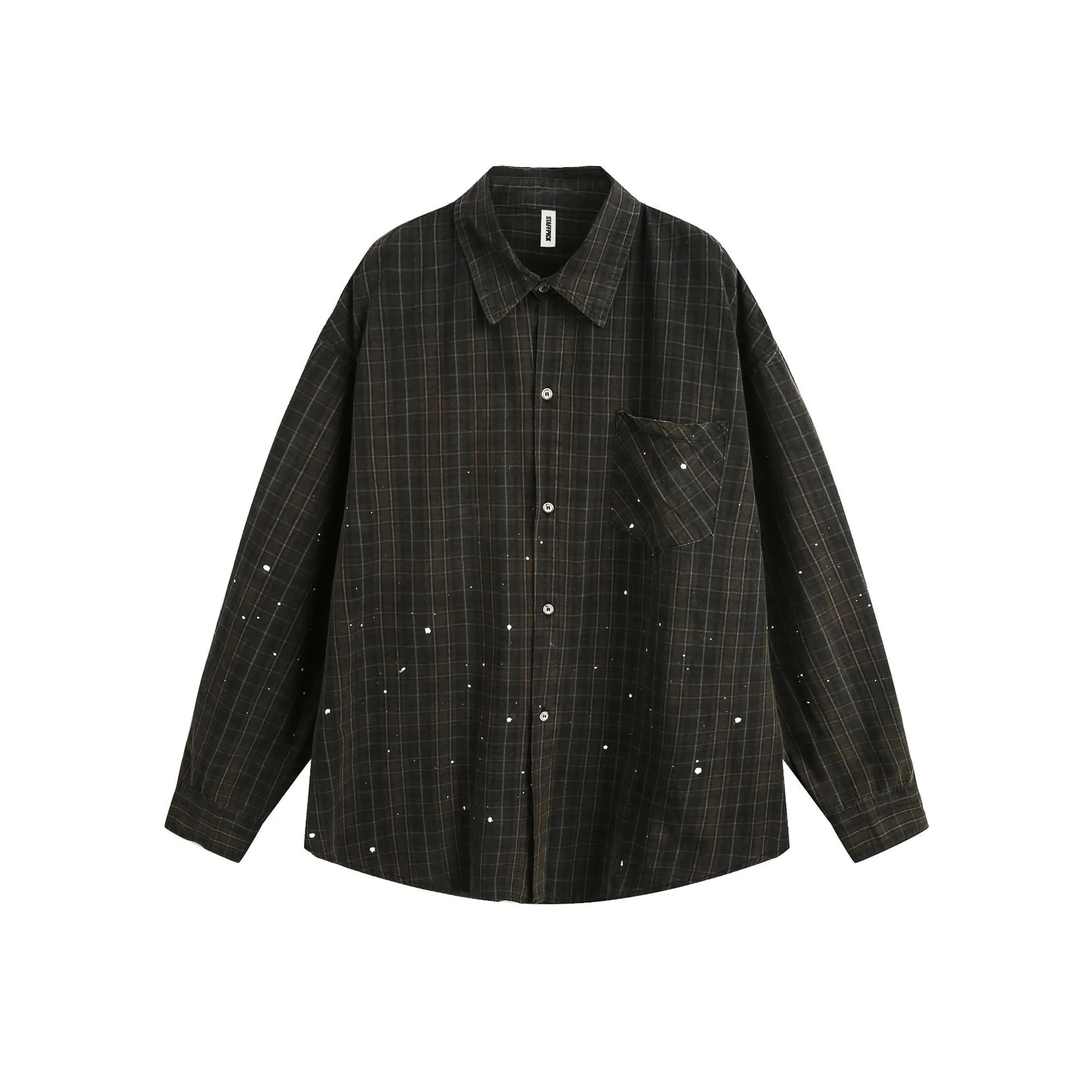 Jiayi Library Men's  Spring New American Retro Cleanfit Inkjet Plaid Shirt Lazy Style Shirt display picture 12