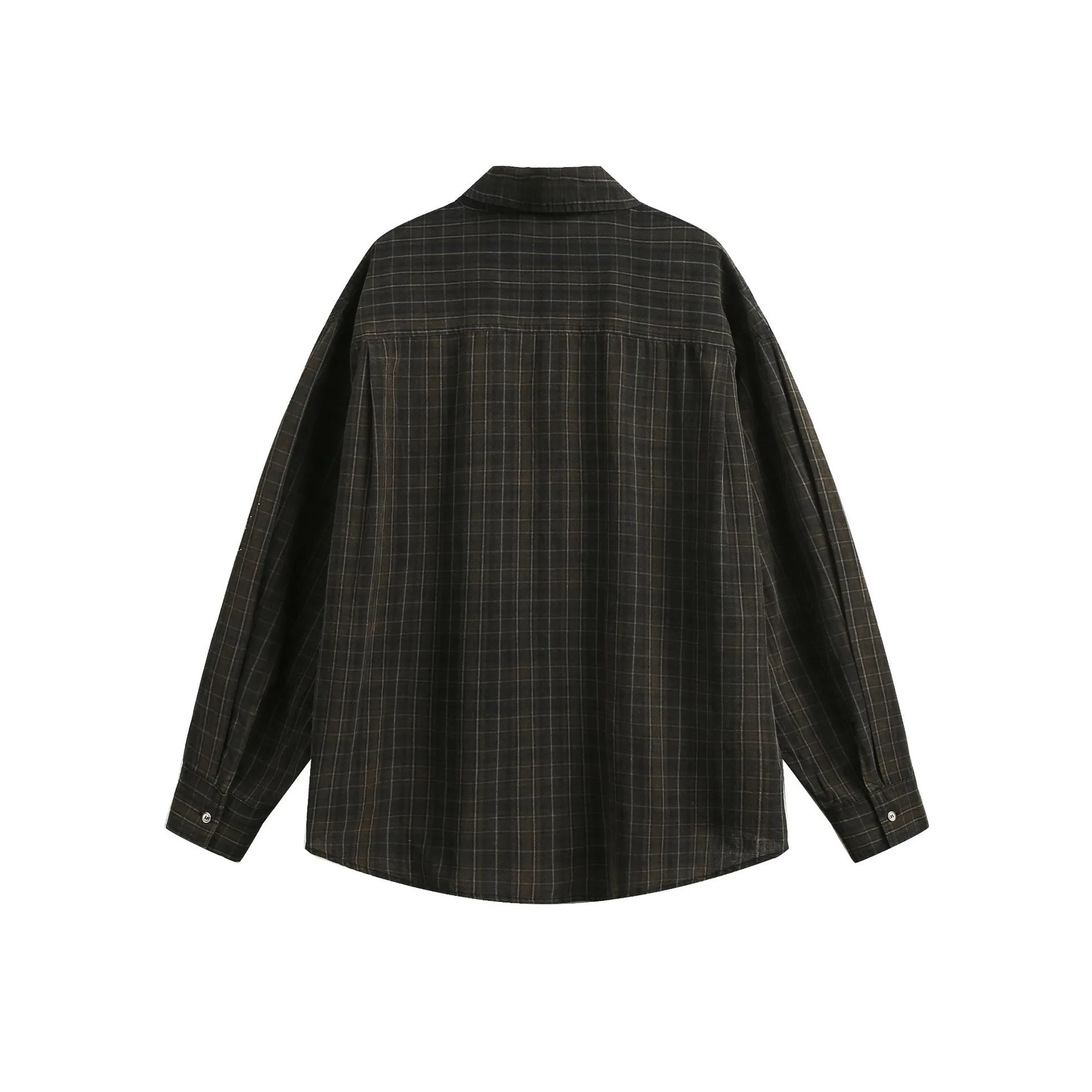 Jiayi Library Men's  Spring New American Retro Cleanfit Inkjet Plaid Shirt Lazy Style Shirt display picture 13