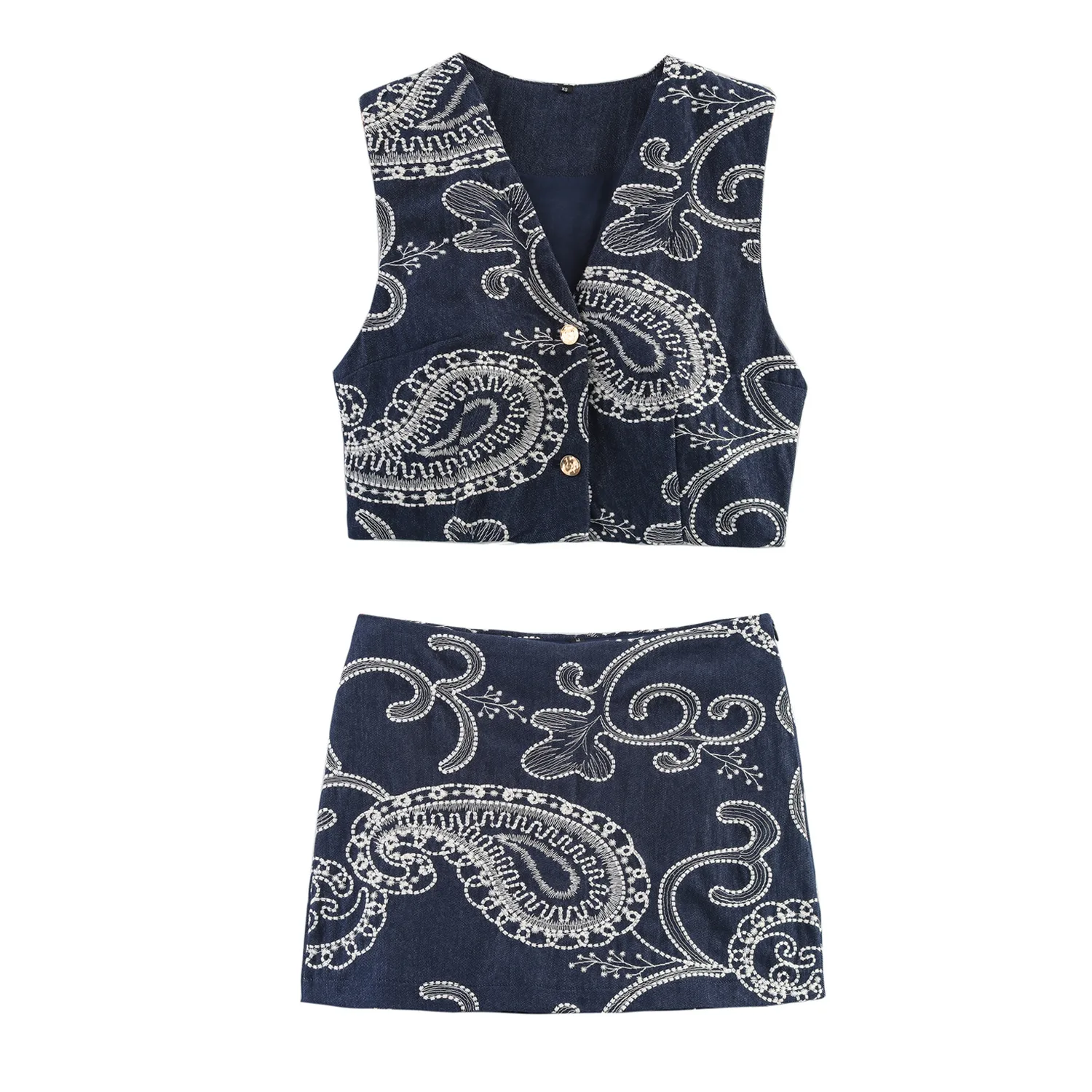 European Style Embroidered Short Vest Top And Skirt Pants Set Women's Fashion Casual Outfit High Street Style No Sleeve display picture 1