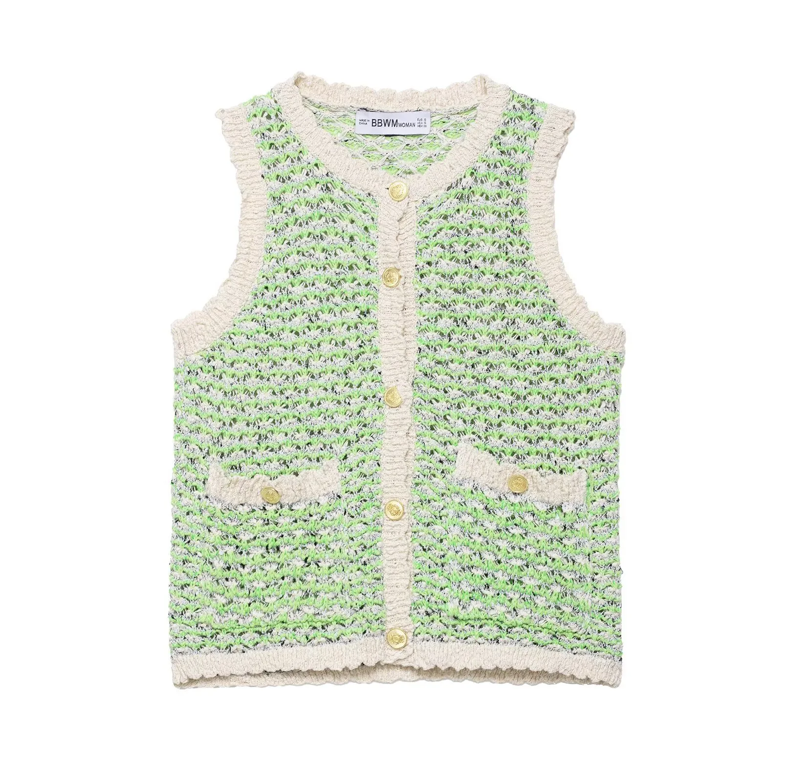 Fashionable Texture Knitted Women's Top European Style Round Neck Vest Pullover Single Button Closure Polyester Blend Regular Fit display picture 1