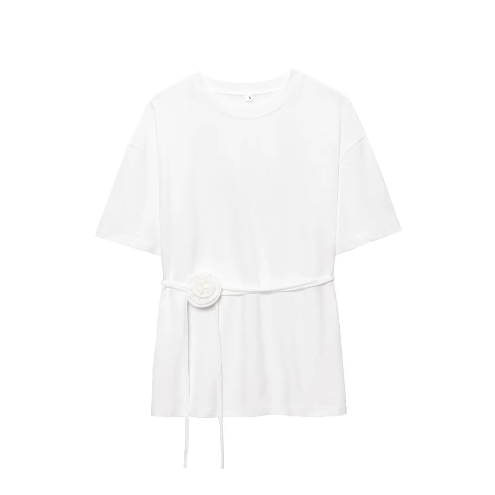 Ladies Basic Floral Pattern T-shirt Fashionable Casual Wear Polyester Fabric Round Neck Short Sleeve Comfortable Summer Top display picture 5