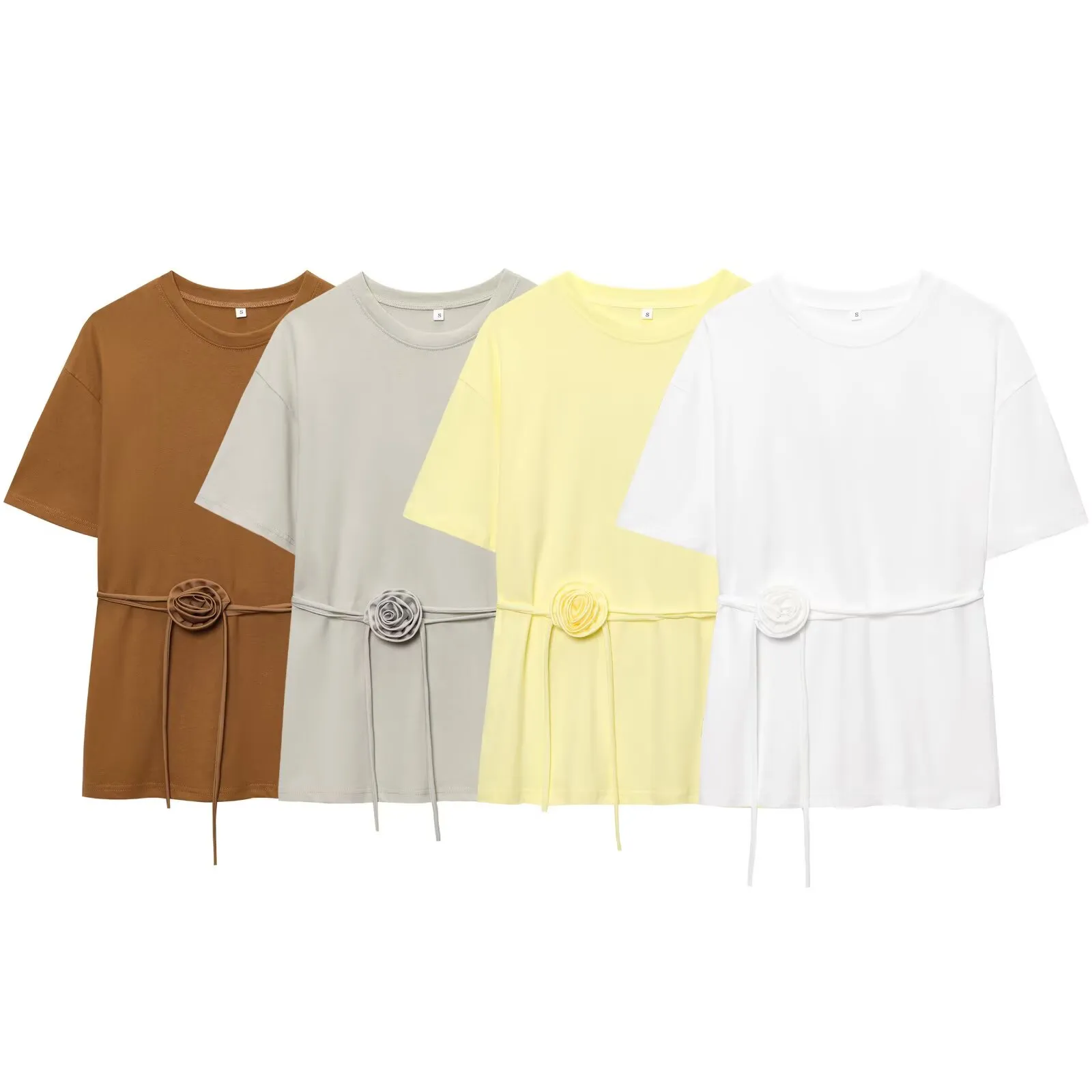 Ladies Basic Floral Pattern T-shirt Fashionable Casual Wear Polyester Fabric Round Neck Short Sleeve Comfortable Summer Top display picture 1