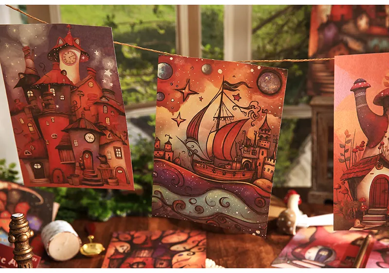 1 Set Cartoon House Mushroom School Paper Cartoon Style Retro Artistic Card display picture 7