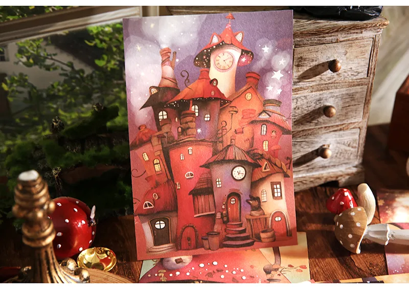 1 Set Cartoon House Mushroom School Paper Cartoon Style Retro Artistic Card display picture 8