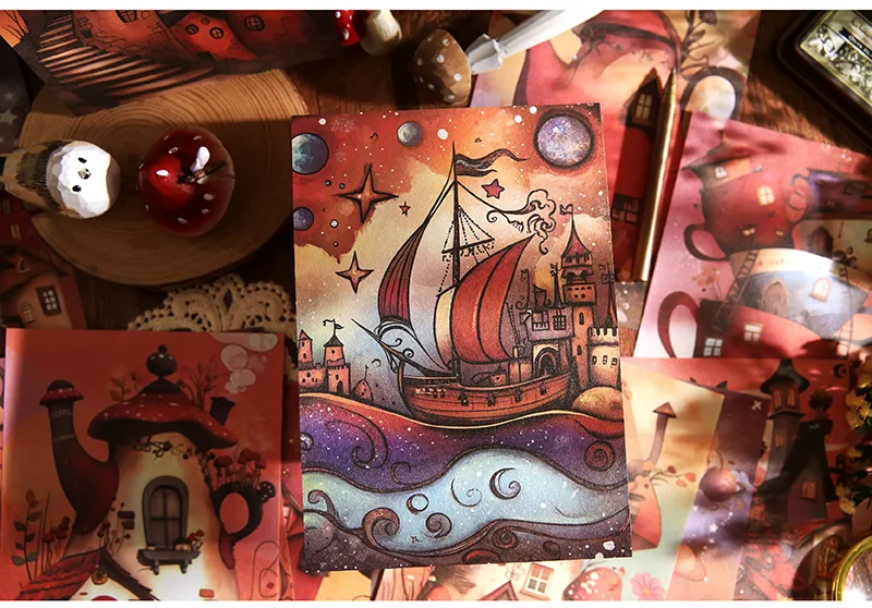 1 Set Cartoon House Mushroom School Paper Cartoon Style Retro Artistic Card display picture 10