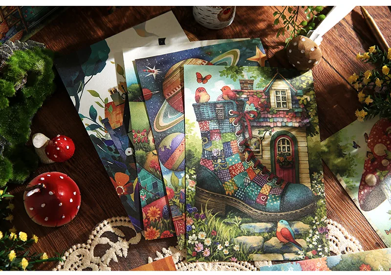 1 Set Cartoon House Mushroom School Paper Cartoon Style Retro Artistic Card display picture 12