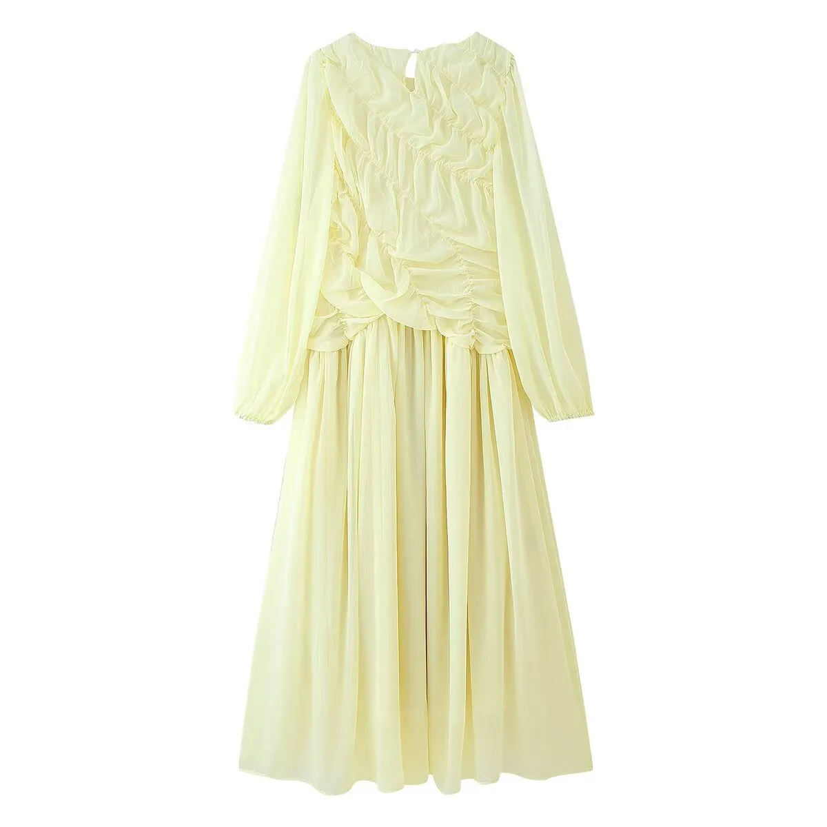 Women's Long Sleeve Bubble Pleated Dress Casual Comfortable Sleeveless Breathable Summer Dress Elegant Romantic Style Polyester Fabric Floor Length Dresses display picture 2
