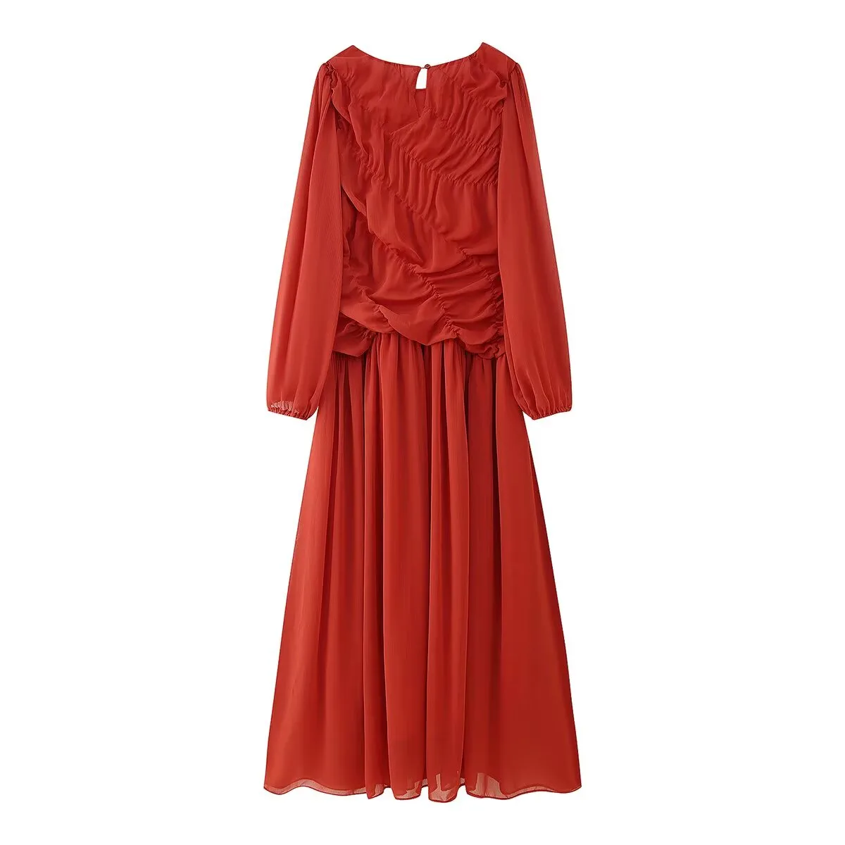 Women's Long Sleeve Bubble Pleated Dress Casual Comfortable Sleeveless Breathable Summer Dress Elegant Romantic Style Polyester Fabric Floor Length Dresses display picture 10