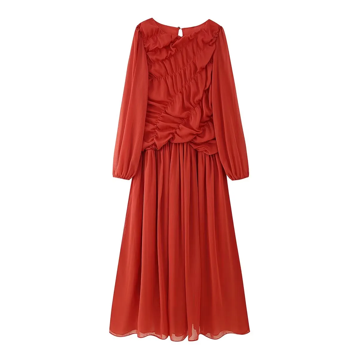 Women's Long Sleeve Bubble Pleated Dress Casual Comfortable Sleeveless Breathable Summer Dress Elegant Romantic Style Polyester Fabric Floor Length Dresses display picture 9