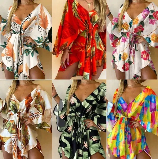 Wish Autumn  Foreign Trade New Sexy V-Neck Irregular Bat Sleeve Lace Dress display picture 2