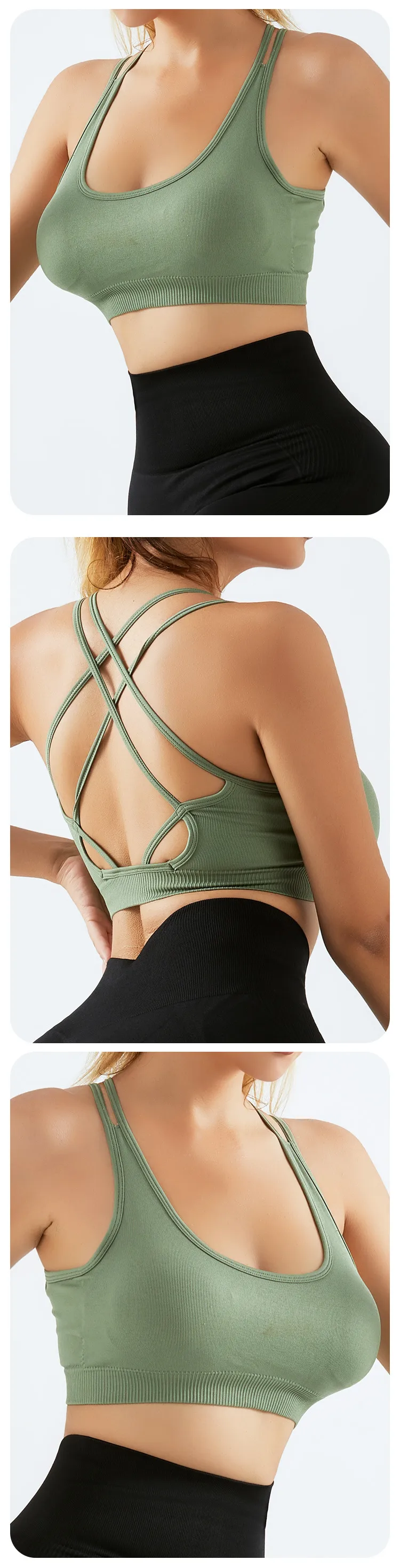 Sport Style Solid Color Nylon Spandex Strap Active Tops Halter Crisscross Tank display picture 1