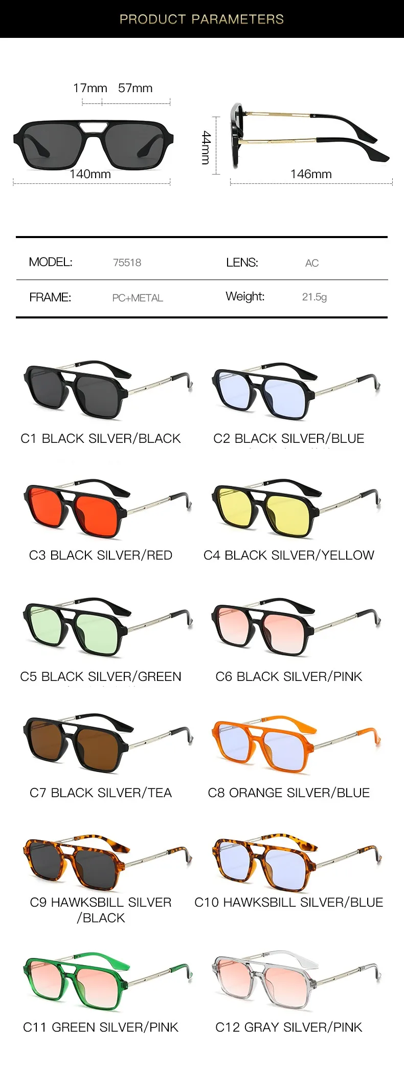 New  Double Beam Aviator Sunglasses Women's Online Red Sunglasses Travel Fashion Wear Men's New Sunglasses display picture 2