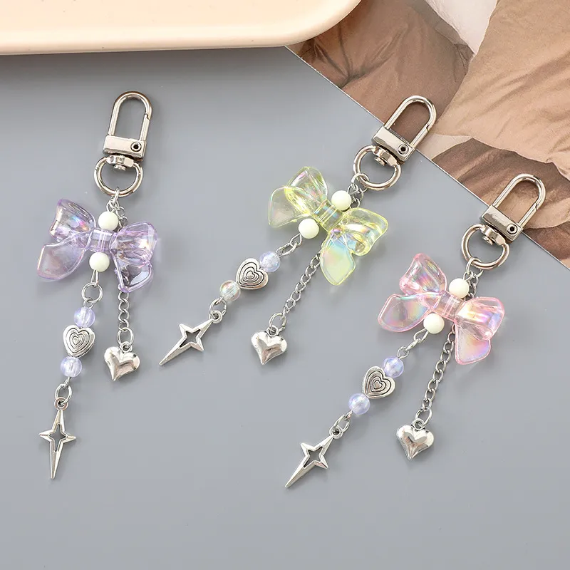 1 Piece Elegant Basic Lady Bow Knot Beaded Acrylic Beaded Bag Pendant Keychain display picture 1