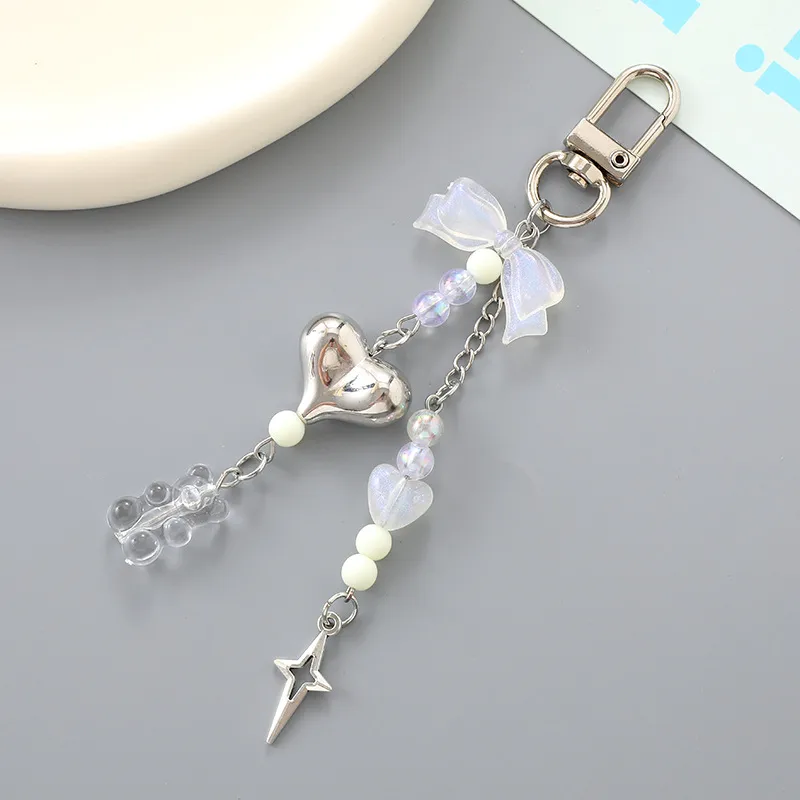 1 Piece Lady Romantic Sweet Heart Shape Bow Knot Beaded Acrylic Beaded Bag Pendant Keychain display picture 4