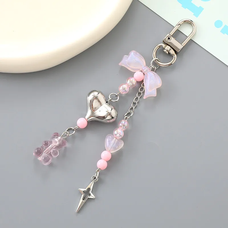 1 Piece Lady Romantic Sweet Heart Shape Bow Knot Beaded Acrylic Beaded Bag Pendant Keychain display picture 3